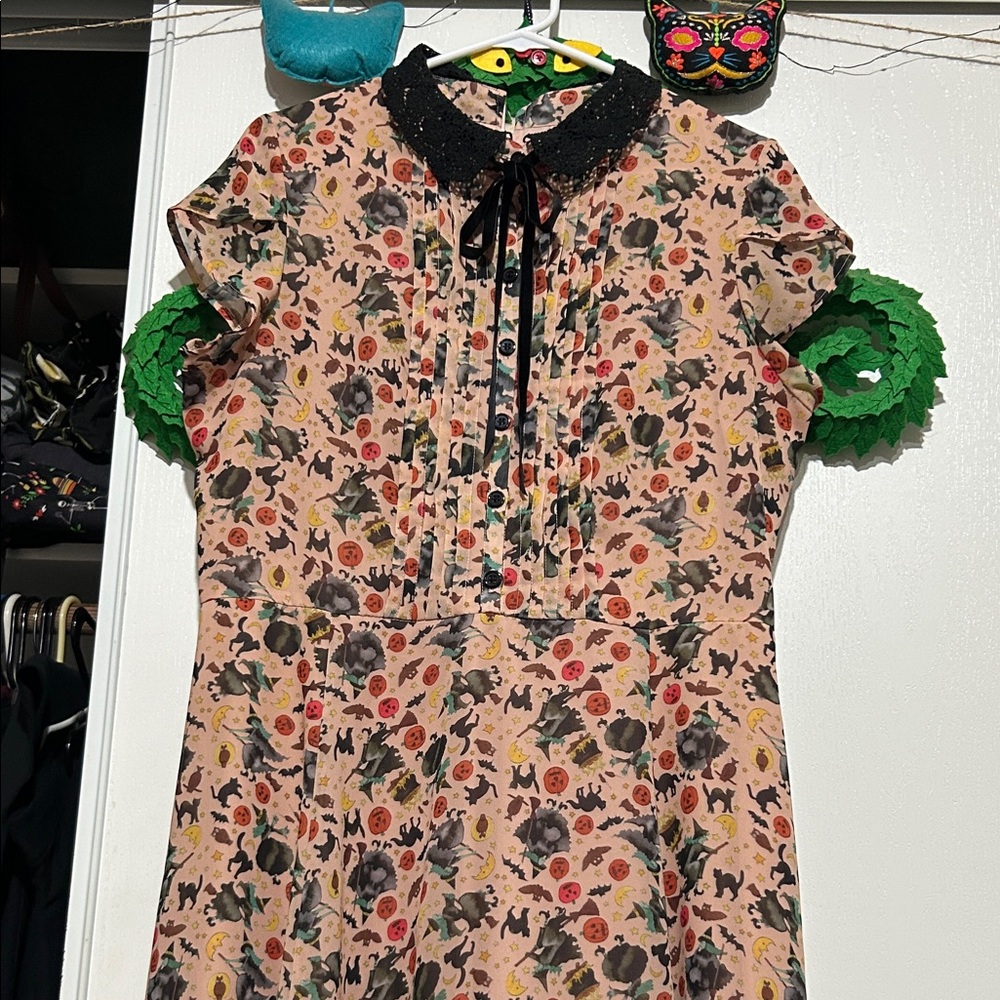Hell Bunny Floral Dress with Black Collar